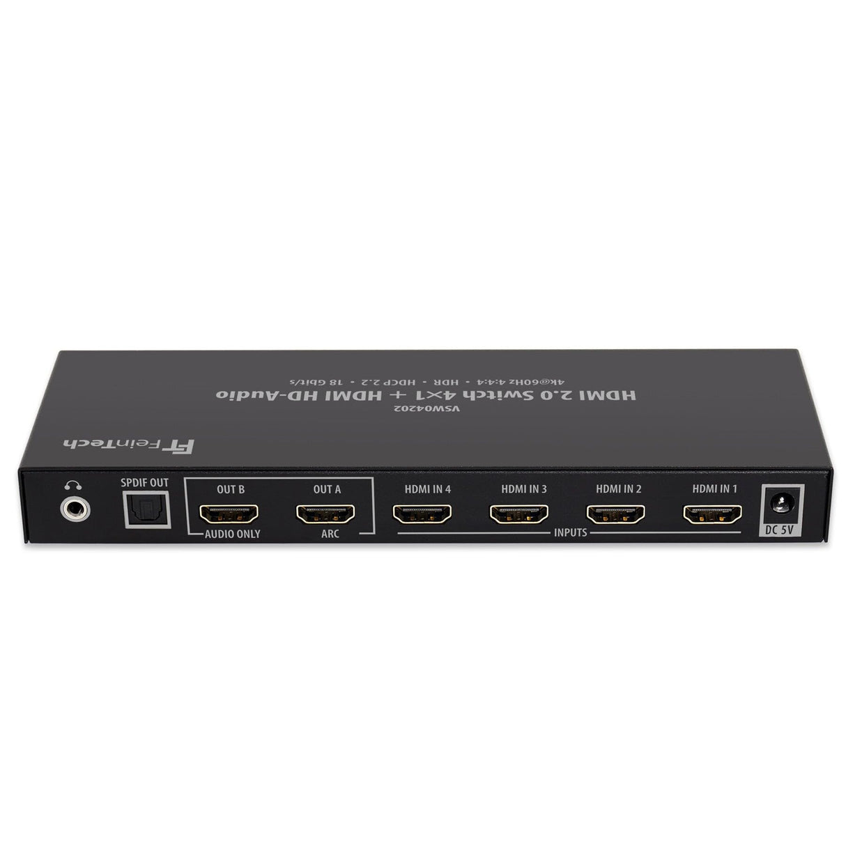 FeinTech VSW04202 HDMI 2.0 Switch Conmutador (4 entradas, 1 Salida + 1 Salida de Audio HD 7.1 Dolby Atmos 4K 60 Hz HDR)