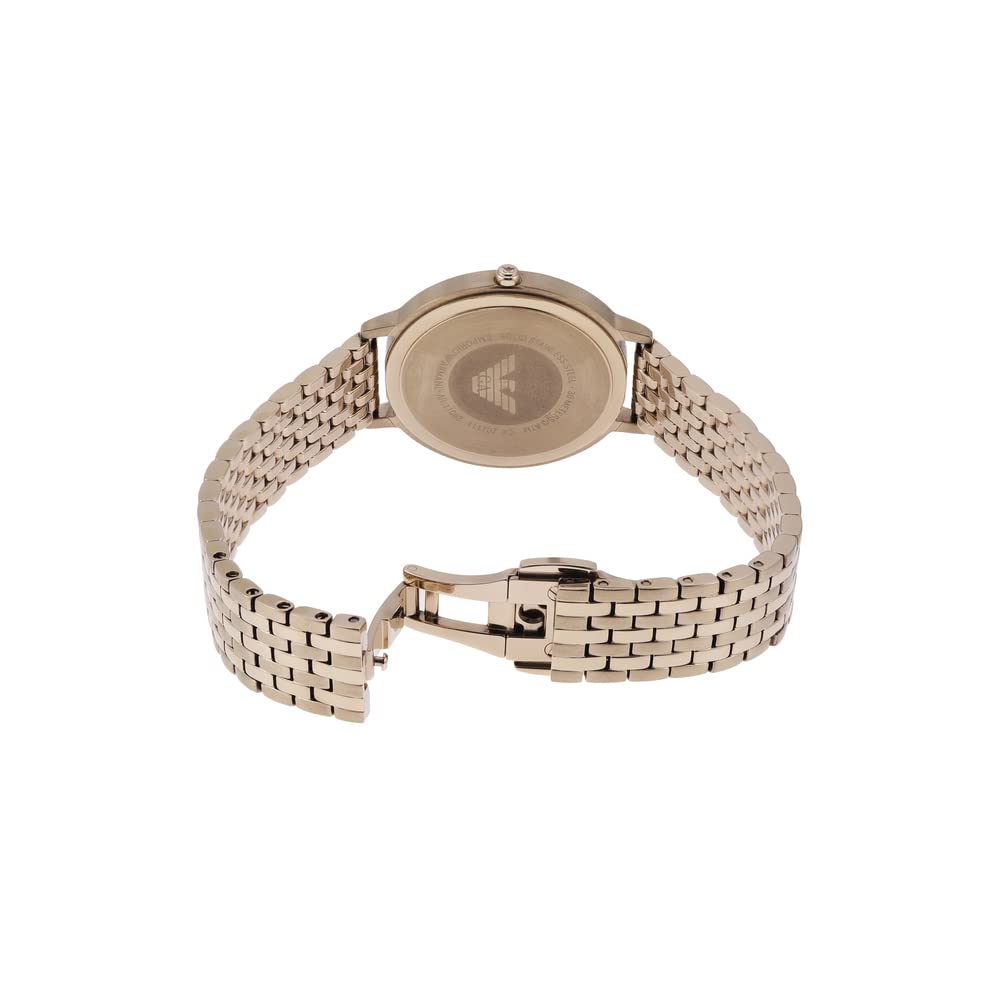 Emporio Armani Reloj de señora, movimiento de dos manecillas, caja de acero rosa de 32 mm con correa de acero, AR11062, Tono dorado claro
