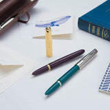 Parker 51 pluma estilográfica | cuerpo de lujo de color ciruela con adorno dorado | plumín fino de 18 K con cartucho de tinta negra | estuche de regalo