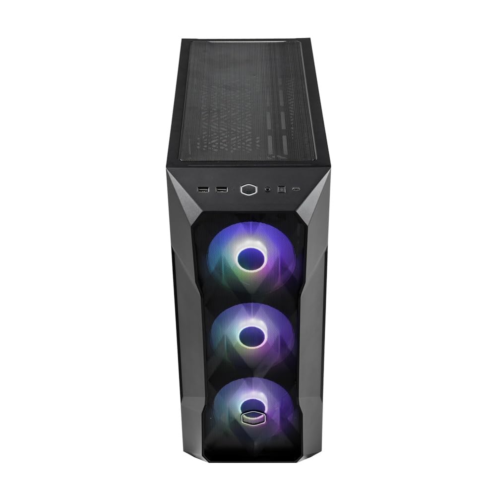 Cooler Master MasterBox TD500 Mesh V2 – Caja PC Mid-Tower E-ATX, Malla Poligonal, 3x120mm Ventiladores ARGB Preinstalados, Panel Superior Extraíble, Panel Lateral Vidrio Templado, USB C 10Gbps, Negro