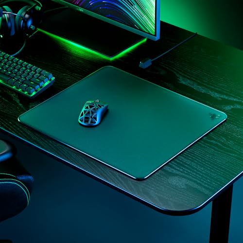 Razer Atlas - Alfombrilla de ratón de Cristal (Cristal Templado Premium, Resistente a la Suciedad y los arañazos, Movimientos del ratón más silenciosos, Base de Goma Antideslizante) Negro