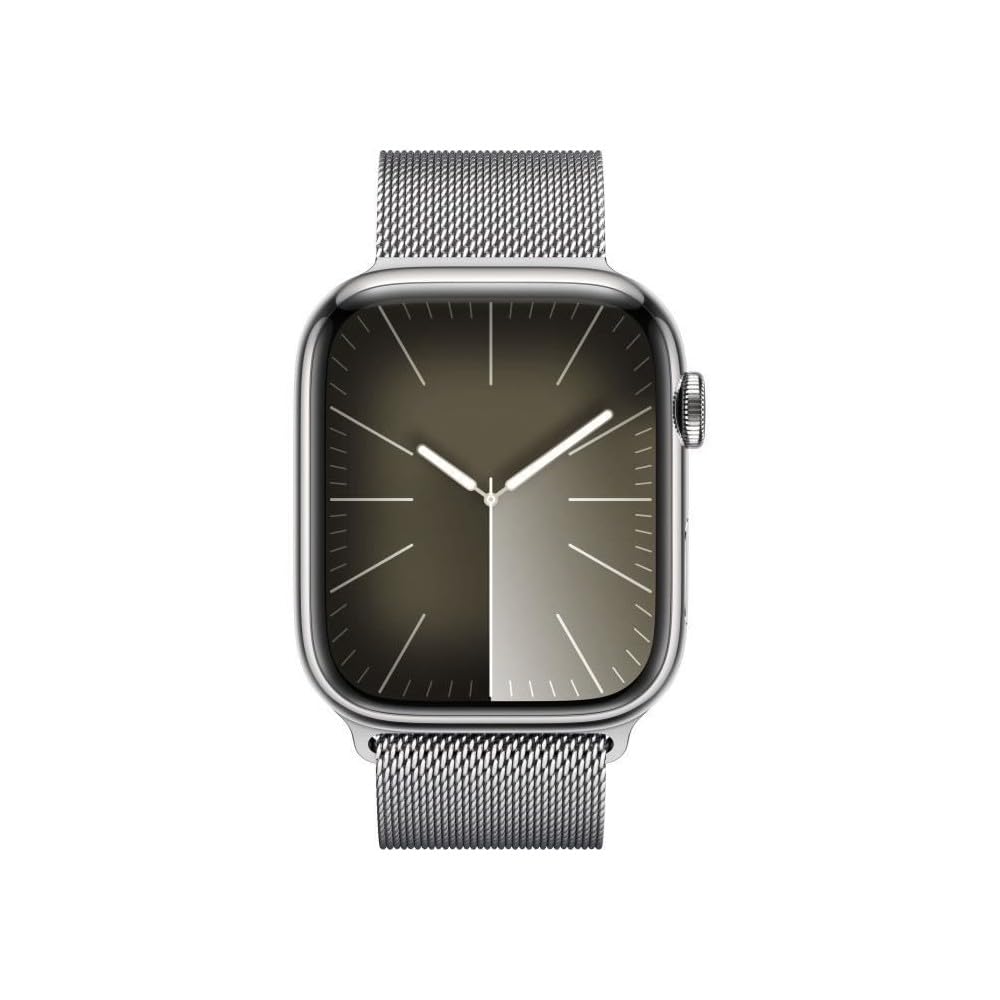 Apple Watch Series 9 GPS + Cellular - 45mm - Boîtier Acier Argent - Bracelet Silver Milanese Loop