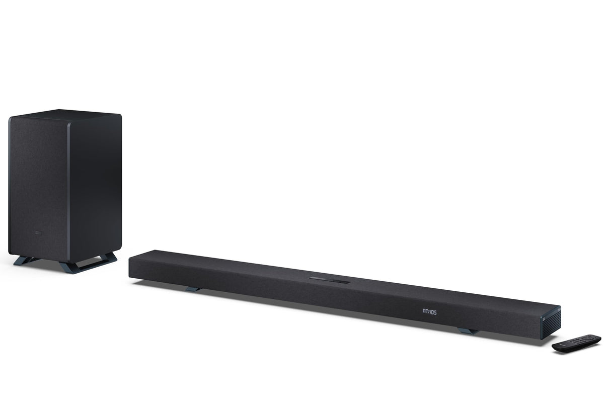 SHARP HT-SBW55121BK Soundbar 5.1.2 Dolby Atmos/DTS:X con subwoofer inalámbrico para un Sonido Envolvente 3D, Potencia máxima de 650W. Compatibles con Altavoces Traseros HT-SPR52021(BK)