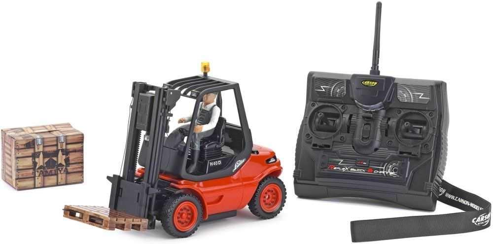 Carson 500907093 1:14 Carretilla elevadora Linde 2.4G 100% RTR - Vehículo de Control Remoto, vehículo utilitario, Funciones de luz y Sonido, Incluye baterías de transmisor
