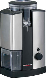 Gastroback 42602 Molinillo de café eléctrico semiprofesional con Sistema muelas, selector molienda, 130 W, 0 Decibeles, Acero Inoxidable, Negro, Plata