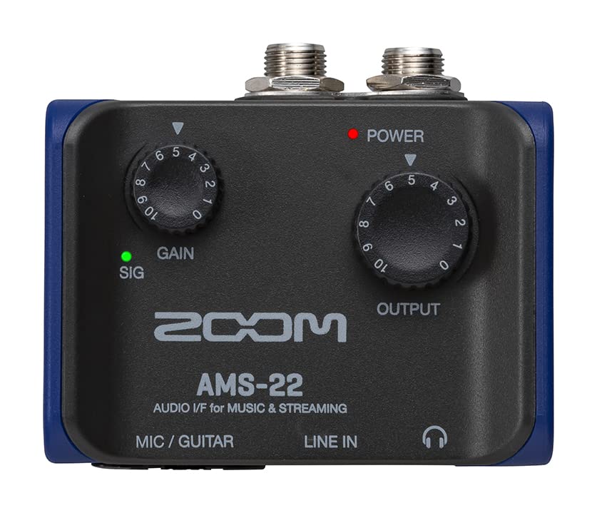 Zoom AMS-22 Interface de audio, 1 entrada XLR/TRS, entrada de línea estéreo, 2 salidas, loopback, monitorización directa, bus-powered, para grabaciones y streaming en PC, Mac, iOS y Android