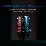 SIRUI 50mm T2.9 1.6X Full Frame Anamorphic Cine Cinema Objetivo Lens Lenses Lente(RF Mount)