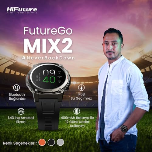 HiFuture GoMix2 Reloj Inteligente Hombre Mujer, Pantalla AMOLED, Resistente al Agua IP68, Monitor de frecuencia cardíaca en la, podómetro smartwatch para Android e iOS (Naranja)