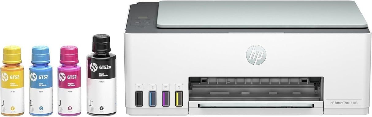 Impresora Multifunción Tinta HP Smart Tank 5108 Wi-Fi, con depósito recargable, incluye tinta para imprimir hasta 3 años
