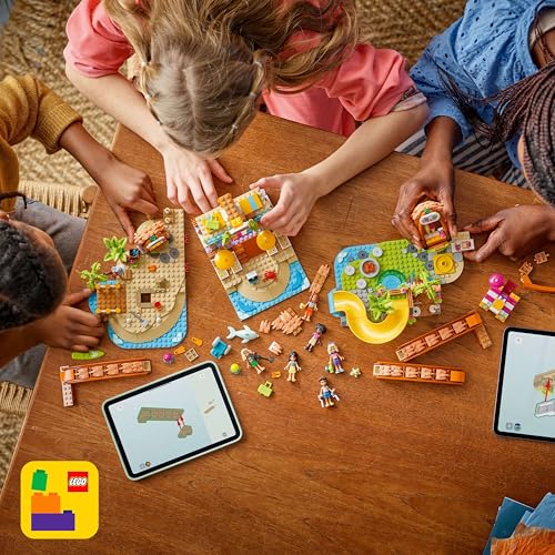 LEGO Friends Hotel de Vacaciones Familiares en la Playa - Juguete con 6 Mini Muñecas, Figuras de Animales (Tortuga y Delfín), Heladería y Accesorios - Regalo para Niñas de 8+ Años 42673