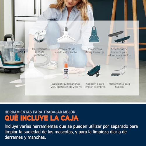 Vax Limpiador quitamanchas SpotWash Home Duo Pet-Design, quitamanchas para alfombras, tapicerías con tecnología SpinScrub, limpieza de alto rendimiento para suciedad de mascotas, secado rápido