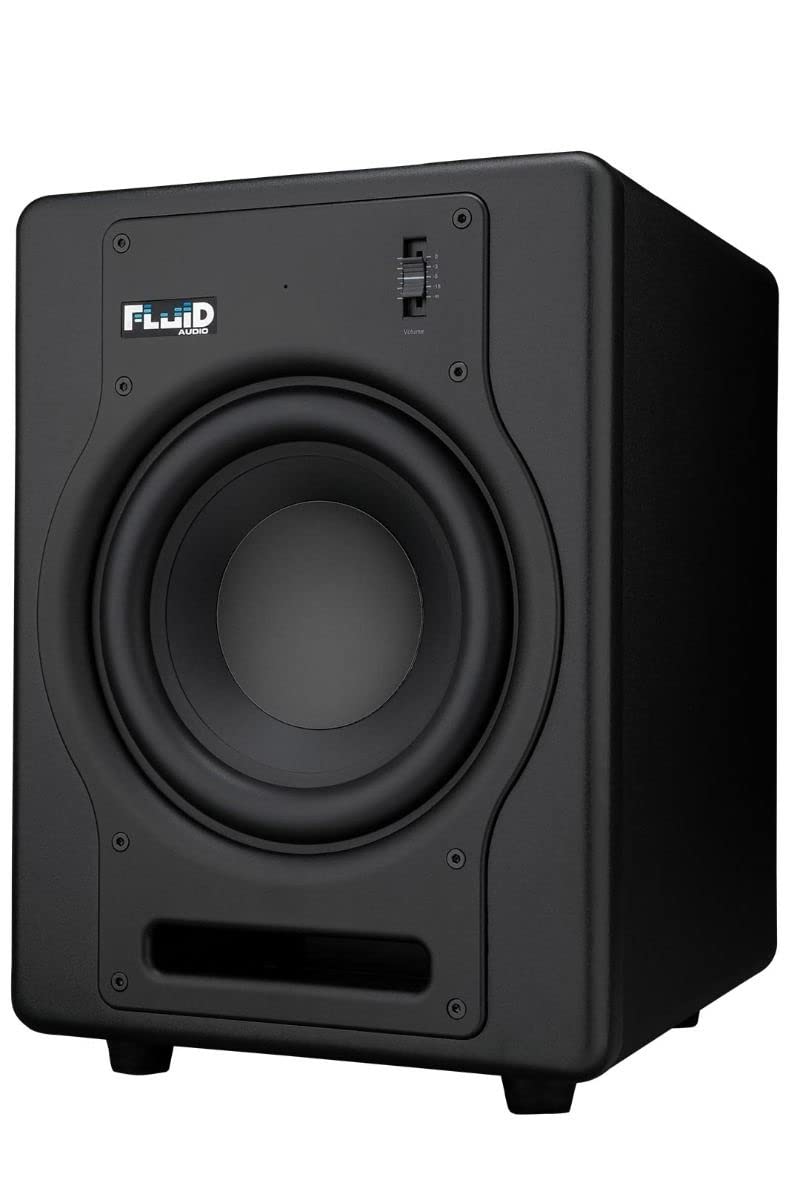 Fluid Audio Subwoofer de Estudio Activo F8S (Amplificador de Clase D de 200 W, Respuesta en frecuencia de 30-200 Hz, Compacto y Potente, con Pedal de Control de Graves),Negro