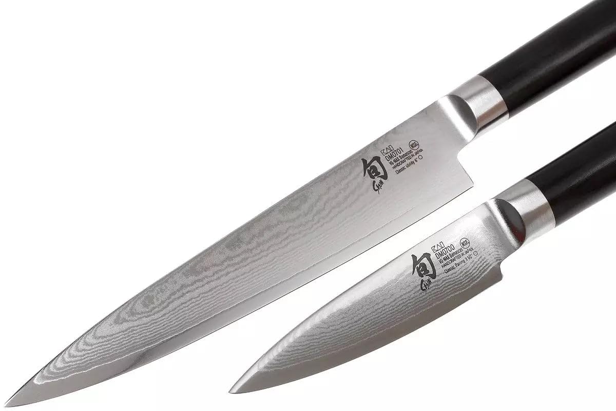 KAI Shun Classic Juego de cuchillos de chef japonés 2 piezas - Cuchillo multiusos con hoja de 15 cm + Cuchillo de oficina con hoja de 9 cm - Cuchillo de Damasco de 32 capas con núcleo VG MAX - 61 HRC