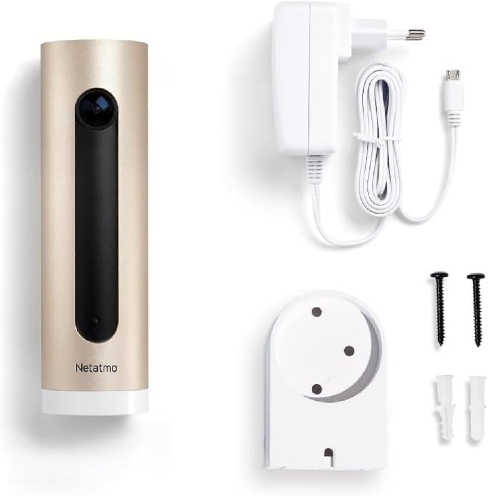 Netatmo Cámara de Vigilancia Interior con Soporte de Pared, WiFi, AI Reconocimiento Facial, Detección de Movimientos, Transmisión en Vivo, Visión Nocturna, FHD 1080p, Sin Costo Adicional, NSC-AMZ