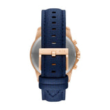 Armani Exchange Reloj hombre, movimiento cronógrafo cuarzo y caja 44mm con correa piel, Azul y tono oro rosa
