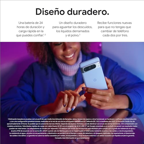 Google Pixel 8 Pro -Smartphone Android libre con lente teleobjetivo, batería con autonomía de 24 horas y pantalla Super Actua - Obsidiana, 256GB
