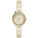 Fossil Stella Reloj para mujer, movimiento de cuarzo con correa de acero o piel, Tono plateado y dorado con purpurina, 30MM