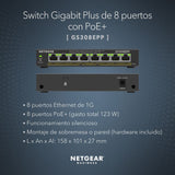 NETGEAR Switch Ethernet, 8 Puertos, conmutador de Red Gigabit Ethernet Plus (GS308EPP) - con 8 x PoE+ @ 123W