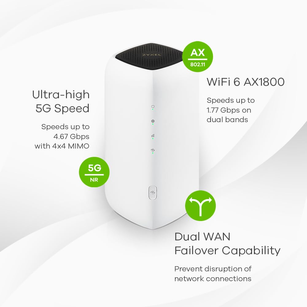 Zyxel 5G NR 4.67 Gbps Router Interior | AX1800 WiFi 6 Router | Nebula Cloud Management | Compartir WiFi a 64 Dispositivos | Dual WAN failover | Puertos Gigabit LAN [Nebula FWA505]