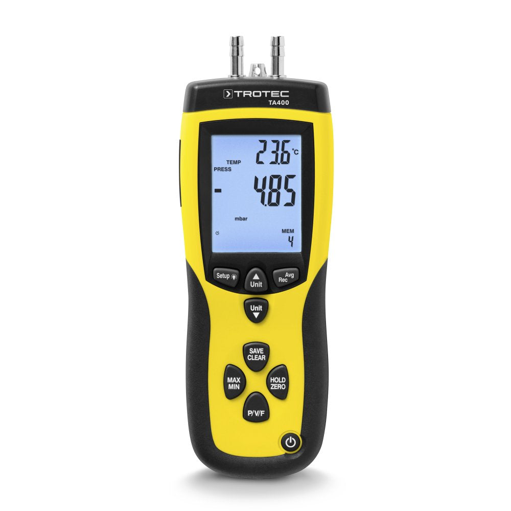 TROTEC Anemómetro de tubo de Pitot TA400 incl. certificado de calibración, Anemómetro profesional para medir la velocidad, flujo, presión y temperatura del aire
