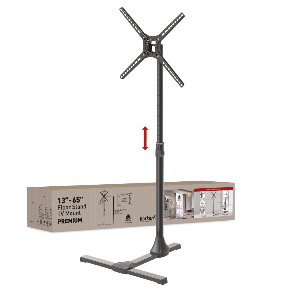 Barkan Soporte TV de Suelo para Pantallas de 13-65 Pulgadas, Giratorio e inclinación y Altura Ajustable, Acabado Brillante, TV Pie, Peso máximo 36Kg, hasta VESA 400x400