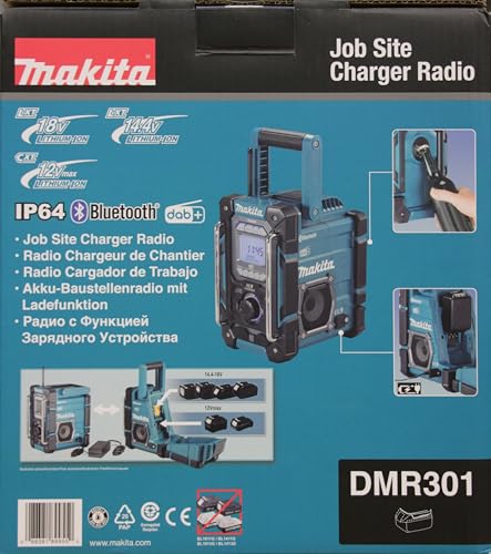 Makita DMR112 Battery Operated Construction Site Radio 7.2 V - 18 V with Dab+ and Bluetooth (Without Battery, Without Charger), Turquoise