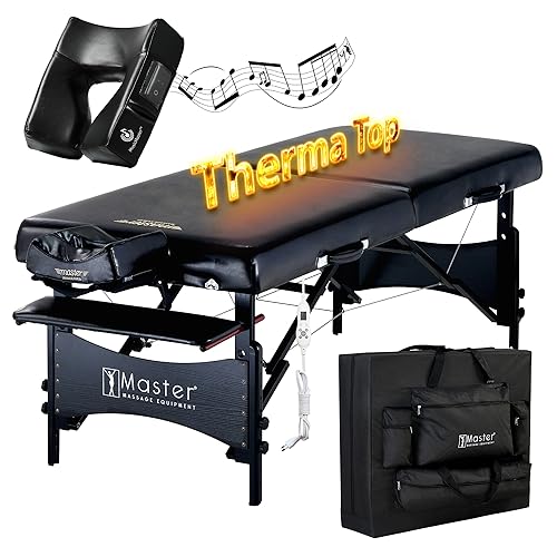 Master Massage Tumbona de Masaje portátil, Plegable, de Madera, con cojín Musical, Piel, Negro, 76 cm