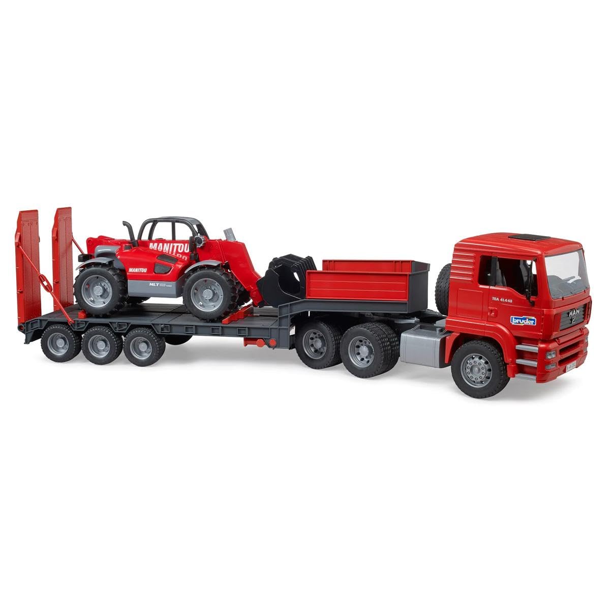 bruder 02774 - MAN TGA góndola baja con cargadora telescópica Manitou MLT 633, Vehículos, Góndola baja, Transportador, Camión, Cargadora sobre ruedas, Juguetes 3+ años