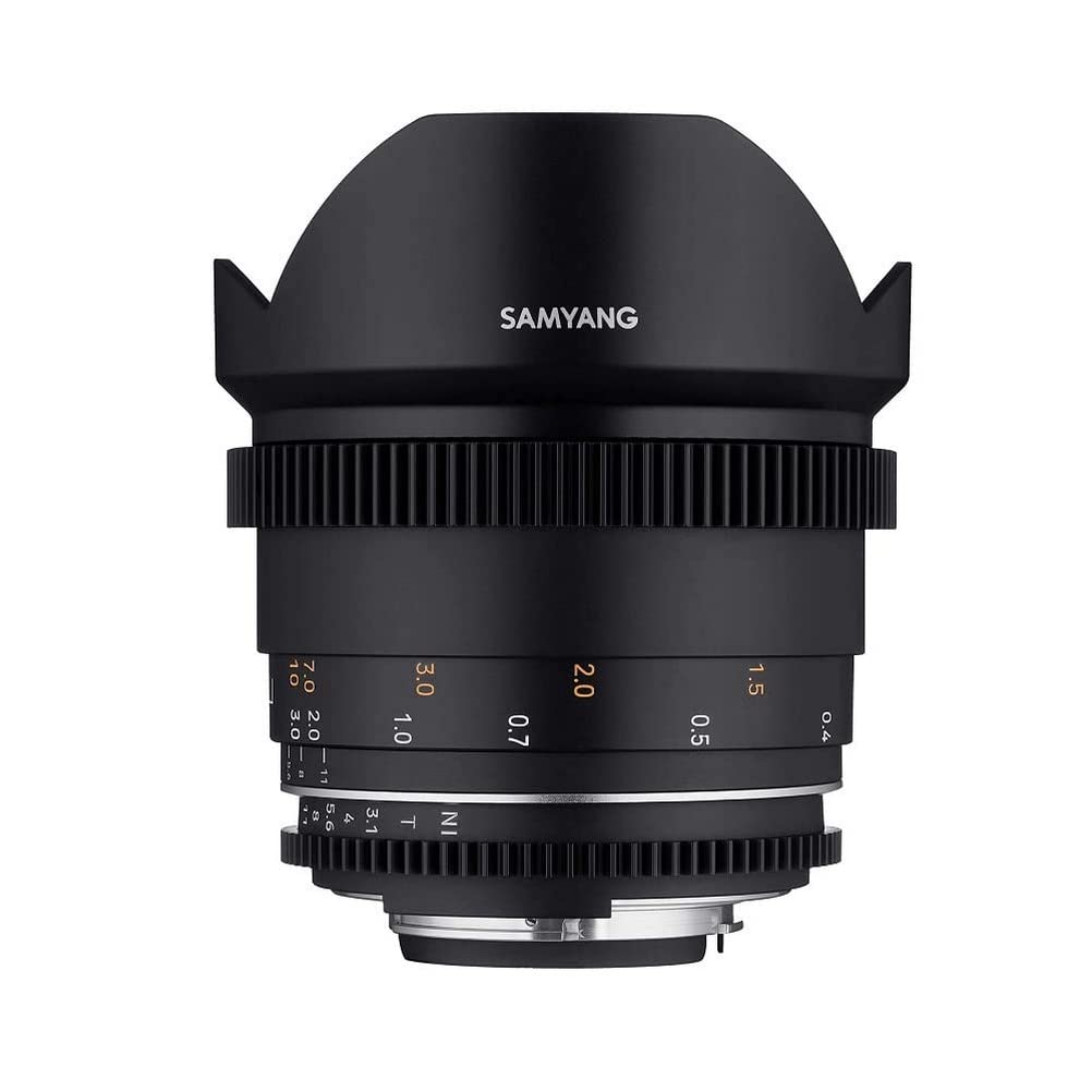 Samyang MF 14 mm T3,1 VDSLR MK2 Nikon F – Lente de Gran Angular T3.1 Ultra Gran Angular Cine y vídeo para Nikon F Mount, 14 mm de Distancia Focal Fija, Follow Focus Coronas dentadas de Formato