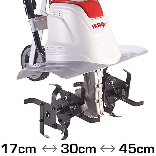 IKRA motoazada eléctrica motocultor cultivador Fem 1500, Ancho útil 17-45cm, Profundidad 23cm, Incluye extirpador Manual