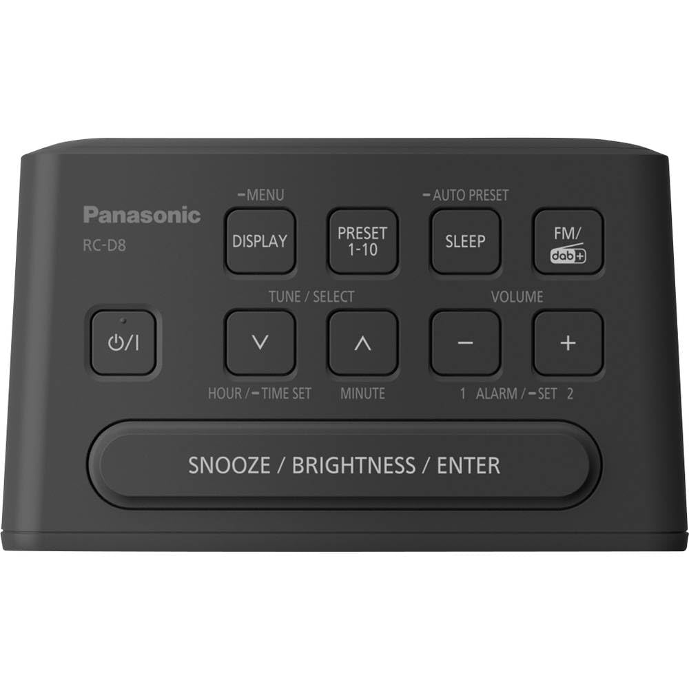Panasonic RC-D8EG-K - Radio Despertador Digital Dab+, Pantalla Grande, Botón Snooze, Doble Temporizador, Carga de Smartphone con Puerto USB, Sleep Timer