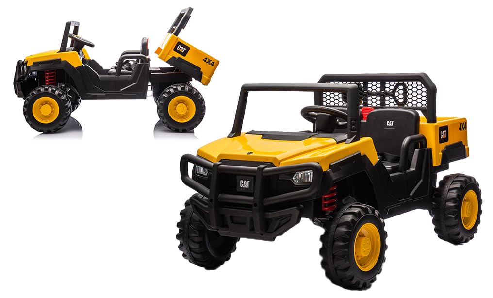 TURBO CHALLENGE - UTV Caterpillar - Portador Eléctrico - 119903 - Amarillo - 30Kg MAX - Plástico - 2 Plazas - Juguete Infantil - Regalo - Cumpleaños - Vehículo Todoterreno - MP3 - De 3 Años A 6 Años