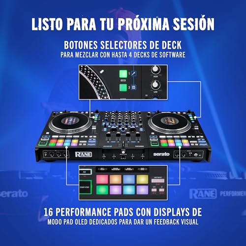 RANE PERFORMER Controlador DJ motorizado de 4 canales, platos 7" con displays, faders Precision Feel, Stem Split, FX Avanzado, Serato DJ Pro incluido