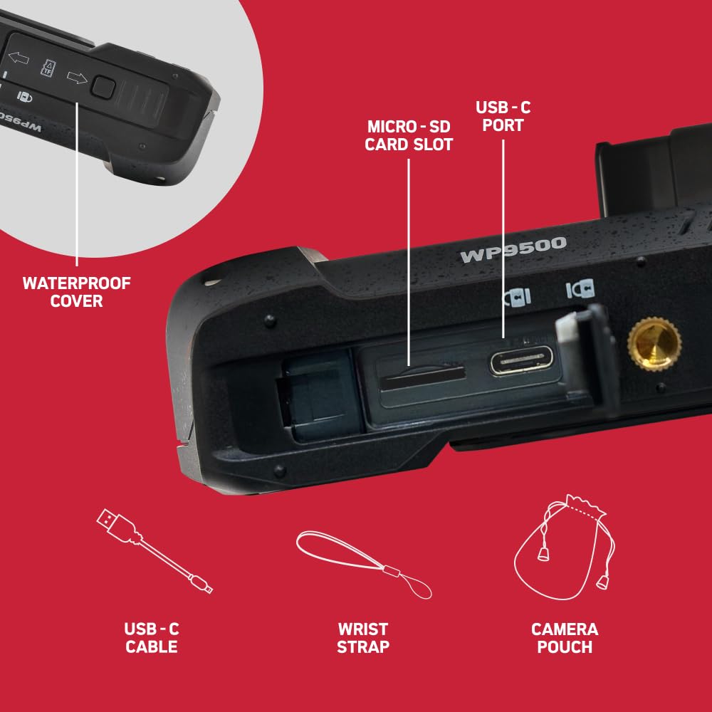 AgfaPhoto Realishot WP9500 - Cámara Digital Impermeable, Resistente al Agua 7m, 24 MP, Zoom Digital, Vídeo 4K, Doble Pantalla 2.9”/1.4”, Negro