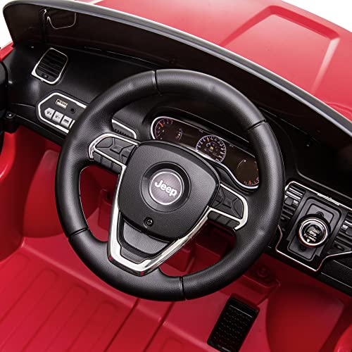 FEBER Jeep Cherokee Rojo 12V, Coche eléctrico, 1 Plaza, radiocontrol: Faros con luz, 2 Marchas, Acelerador y Freno eléctrico, de 3 a 8 años, Famosa (800013450)