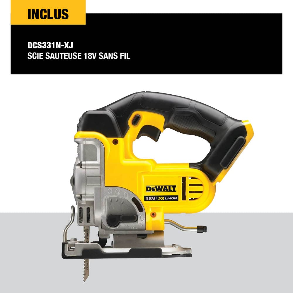DEWALT DCS331N-XJ - Sierra de Calar XR 18V, Velocidad Variable 0-3000 cpm, Corte en Madera 135 mm, Metal 10 mm, Acción Pendular, Cambio Rápido de Hoja, Base Ajustable, Sin Batería ni Cargador