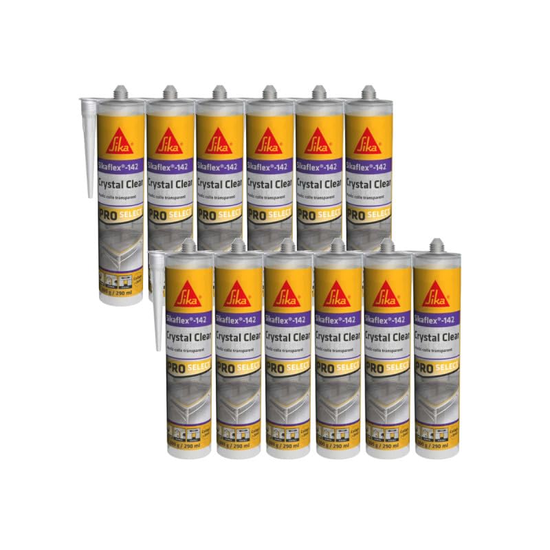 Sikaflex 142 Crystal Clear - Sellador polimérico para pegado, juntas y grietas, alto rendimiento, interior y exterior, cartón de 12 cartuchos de 290 ml