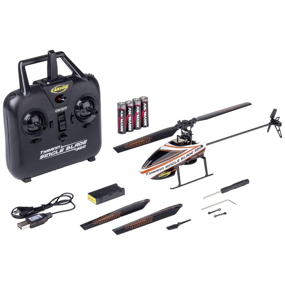 Carson 500507170 Tyrann Single Blade 320 2.4GHz 100% RTF Naranja - Helicóptero por Control Remoto, Robusto RTF (Listo para Volar), helicóptero RC, con función de despegue y Aterrizaje