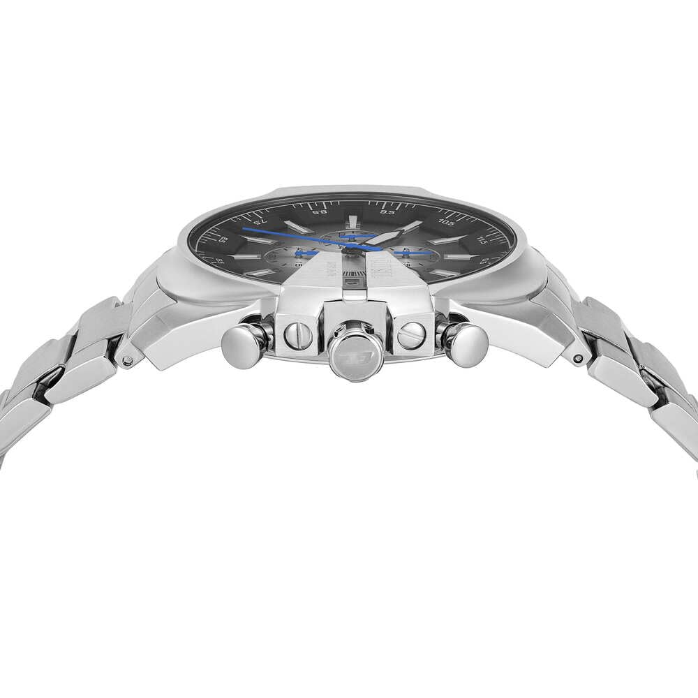 Diesel Reloj Mega Chief Slim para Hombre, Movimiento cronógrafo con Correa de Acero Inoxidable, Tono Plateado y Negro