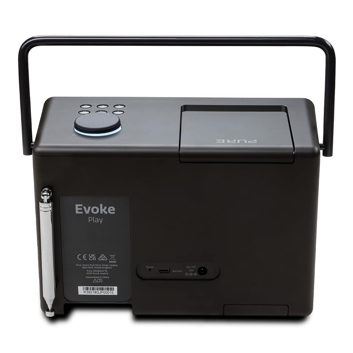 Pure Evoke Play Sistema de música versátil para Interiores y Exteriores (Radio Dab+ /FM, Radio por Internet, podcasts, Spotify Connect, Bluetooth en un Rico Sonido estéreo de 40W), Negro café