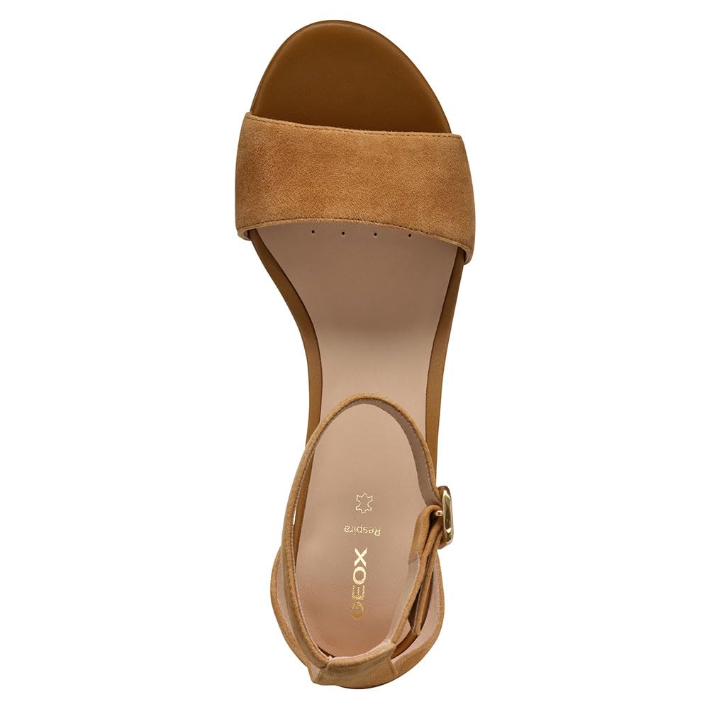 Geox D VIRNILISA 65 S A, Sandalia Tacón Mujer, Cognac, 41 EU
