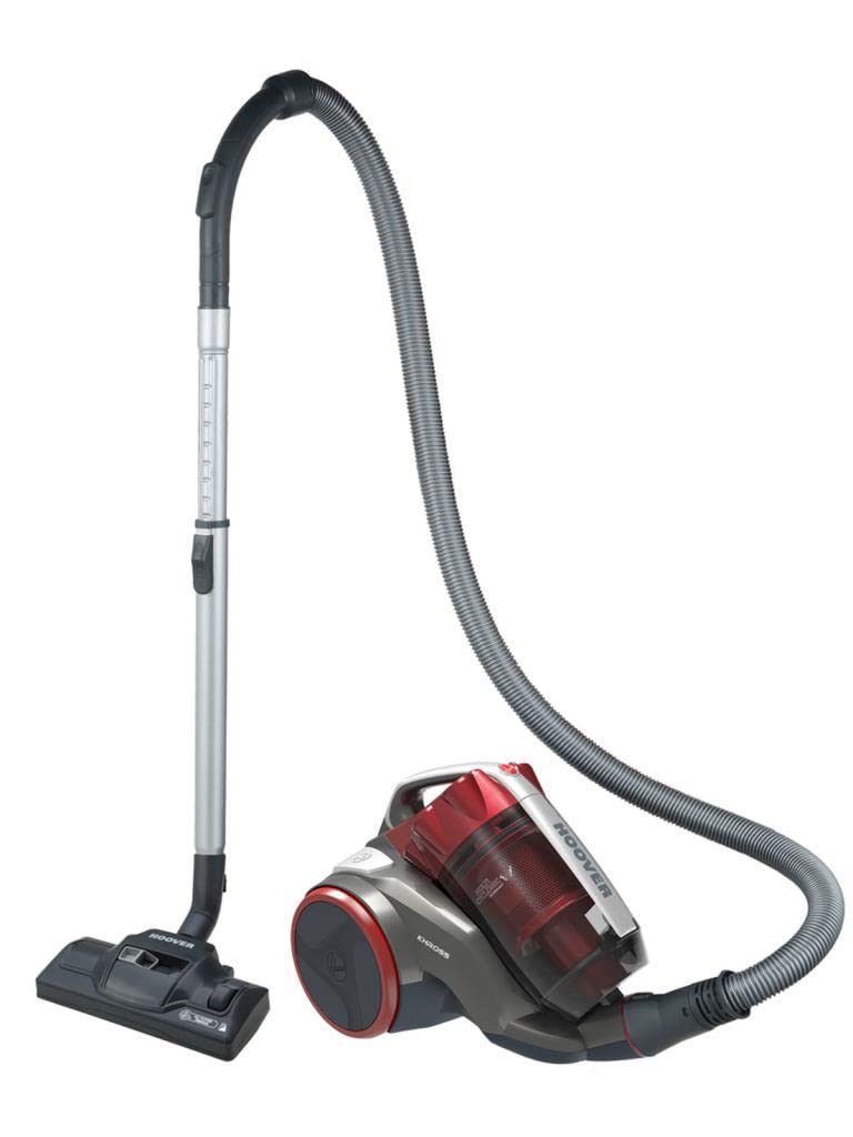 Hoover Khross KS50PET Aspirador sin Bolsa, Multiciclónico, Cepillo Pelo Mascota, Alfombras, Parquet, Accesorios a Bordo, Filtro EPA, 1.8L, 78dB, 550 W, Cable 7.5m, Plástico, Marrón/ Rojo/ Gris