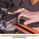 Evolution Power Tools R210SMS+ Ingletadora deslizante multimaterial de 210 mm, con paquete Plus, Corta acero dulce, aluminio, plástico, madera con clavos incrustados, 230 V