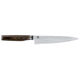 KAI Shun Premier Tim Mälzer Cuchillo japonés multiusos con filo ondulado y hoja de 16,5 cm - Núcleo VG-MAX 61 HRC, 32 capas de Damasco pulido - Mango de madera de Pakka color marrón medio
