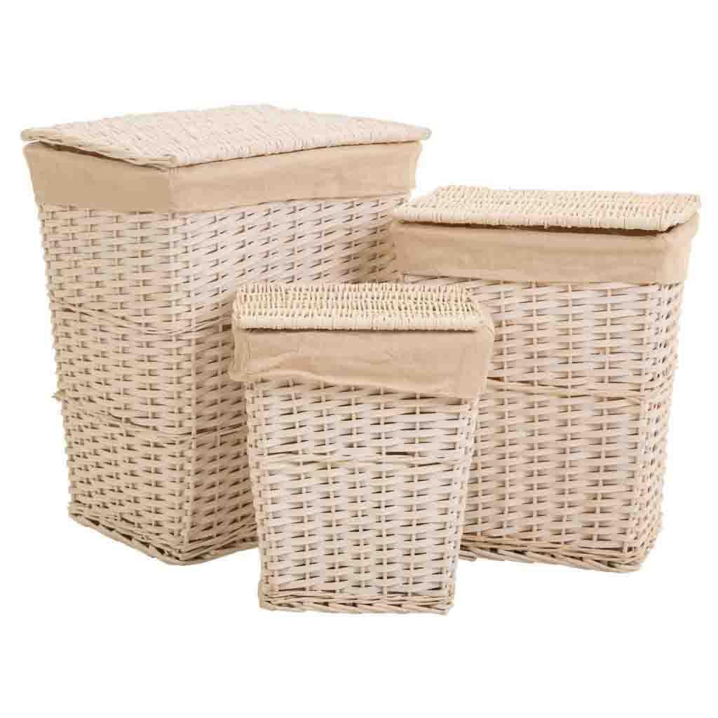 Cestos De Ropa De Mimbre Lac Blanco Forrados Set 3 Pzas