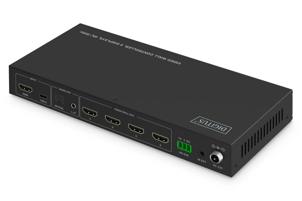 DIGITUS DS-55358 – Controlador de videowall HDMI – Señal de Entrada UHD 4k 60 Hz a través de HDMI 2.0 o USB-C – Salida 4k 30 Hz – Modos de visualización 1x1, 2x1, 3x1, 4x1, 1x2, 1x3, 1x4, 2x2