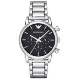 Emporio Armani Reloj Hombre, Movimiento cronógrafo de cuarzo, caja de acero inoxidable plateado de 41 mm con correa de acero inoxidable, AR1853, Tono plateado y negro