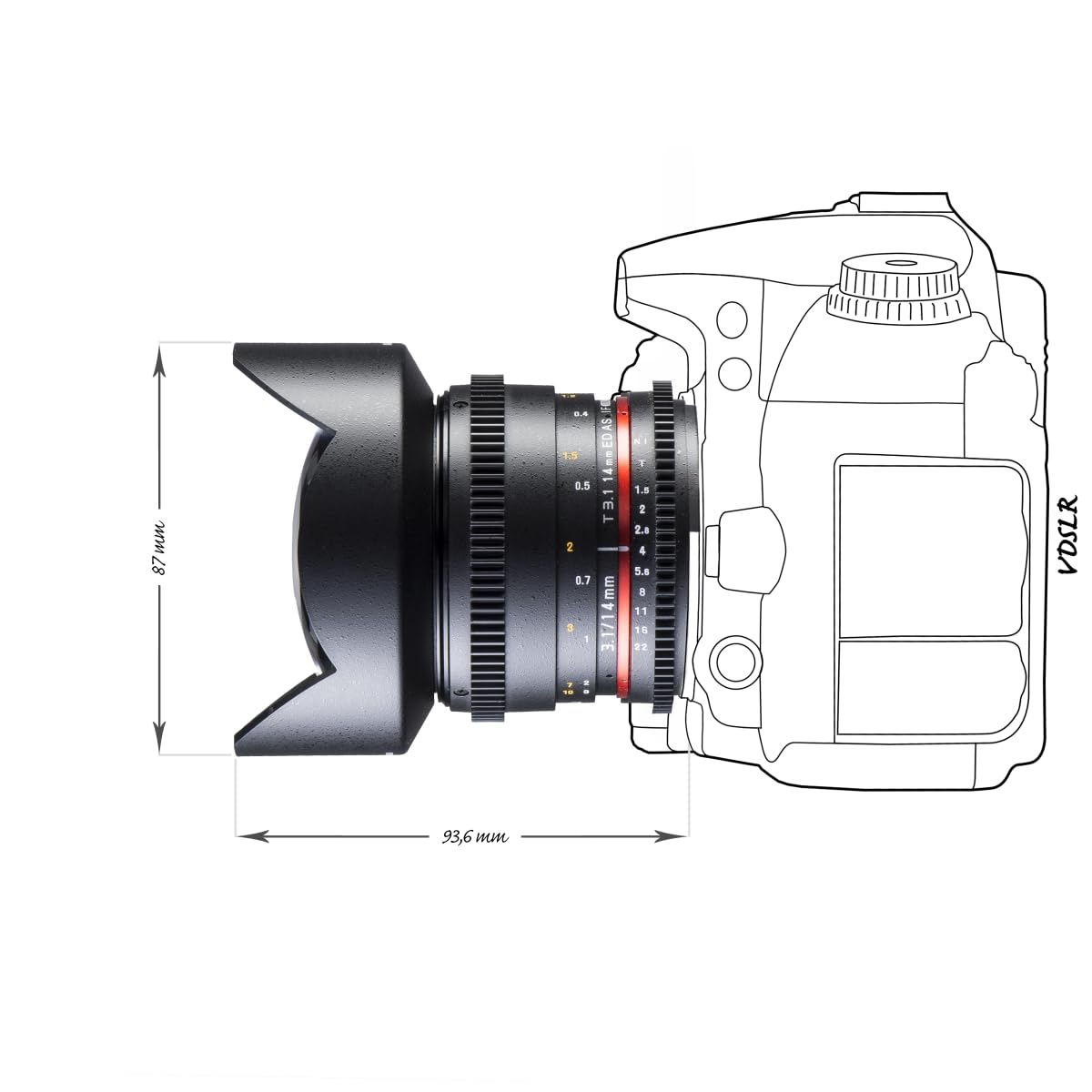 Walimex Pro - Objetivo con Parasol (14 mm, 1:3,1) para Montura de cámaras réflex Nikon