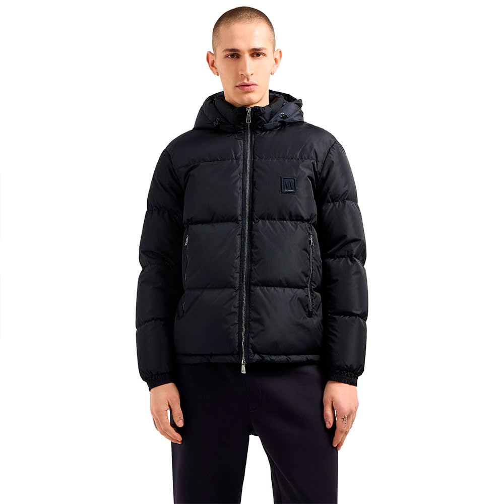 Armani Exchange Icon Project, Logo Embossed Patch, Shiny Nylon Chaleco de Plumas, Azul Marino Profundo, XL para Hombre