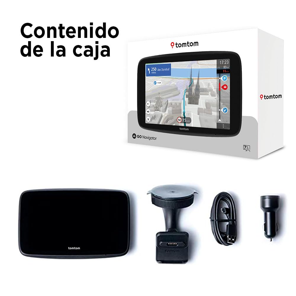 TomTom GPS GO Navigator,Pantalla de 7", info tráfico en Tiempo Real, Prueba de 12 Meses de alertas de radares de tráfico, mapas Europa, actualiz. Wi-Fi, Servicios Premium, Soporte magnético